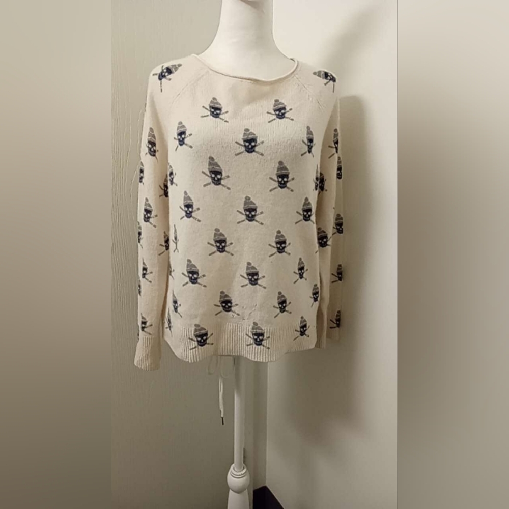 Skull Cashmere Ski Skull Print Sweater Sz S
